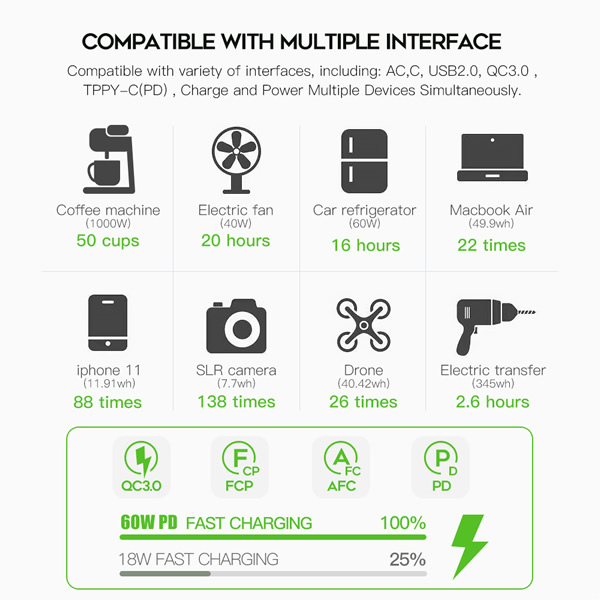 Banque de puissance de générateur solaire de centrale électrique portable 1000W